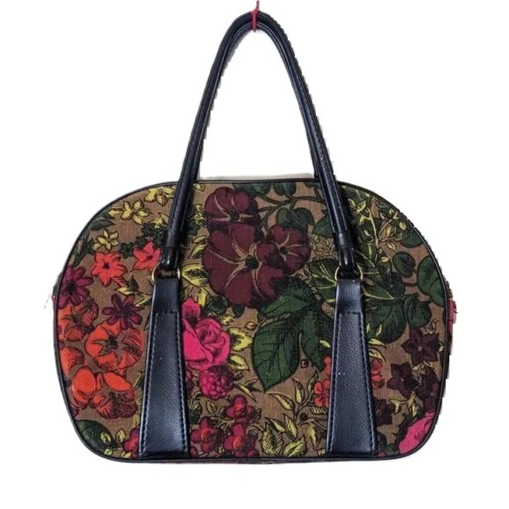 Vintage 60's Bag Tapestry Satchel MCM Floral Travel Carpet‎ Celebrity New York